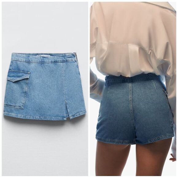 ZARA Z1975 DENIM CARGO SKORT - Picture 1 of 9